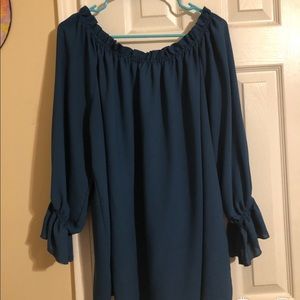 Navy blue off the shoulder ruffle top